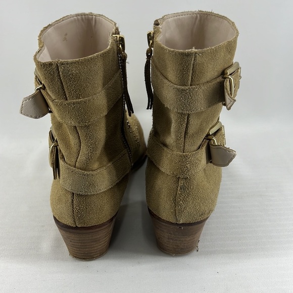 Zara Tan Suede Leather Studded Buckle Ankle Boot Booties - Picture 6 of 12